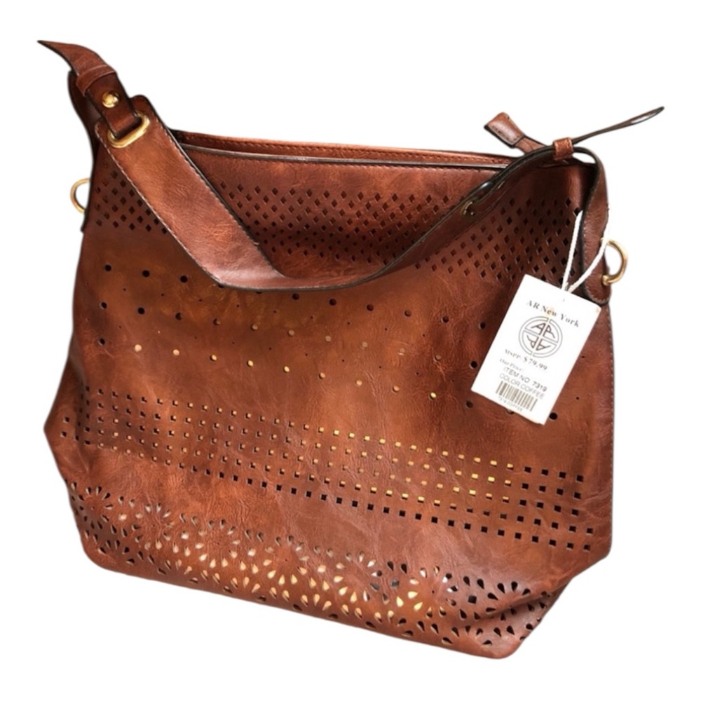 NWT AR New York Coffee Perforated Design Hobo Crossbody Bag
